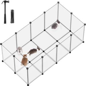 SONGMICS Pet Playpen with Floor, Small Animal Pen, Pet Fence Indoor, DIY Plastic Enclosure for Hamsters, Hedgehogs, 57.1 x 28.3 x 22.4 Inches, White ULPC007W01