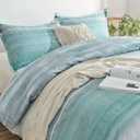 Blue Grey Striped King Size Duvet Cover - Teal and Gray Stripe Printed Pattern Reversible Microfiber Comforter Cover Bedding Sets - 3PC 104 x 90 Soft Bed Sets , Modern Abstract Style for Women Men