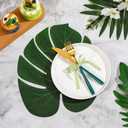 XunYee 100 Pcs Reusable Palm Leaf Placemat 14 Inch Silk Tropical Monstera Leaves Mat for Hawaiian Luau Wedding Safari Jungle Birthday Baby Shower Party Table Decor (Silk)
