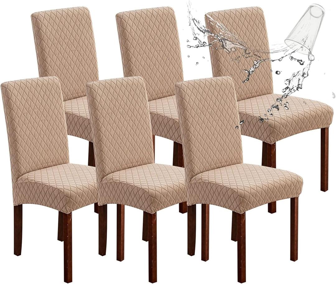 Genina Waterproof Chair Covers for Dining Room 6 Pack, Dining Chair Cover Removable Parson Chair Slipcover Chair Protectors Covers for Kitchen (Argyle-Khaki, 6 PCS)