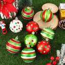 DIYDEC 18pcs Christmas Balls Ornament 2.4 Inch Glittering Hanging Xmas Balls for Tree Decoration Swirl Candy Cane Elf Balls Red Green Plastic Christmas Baubles for Home Indoor Holiday Party Decor (6cm)