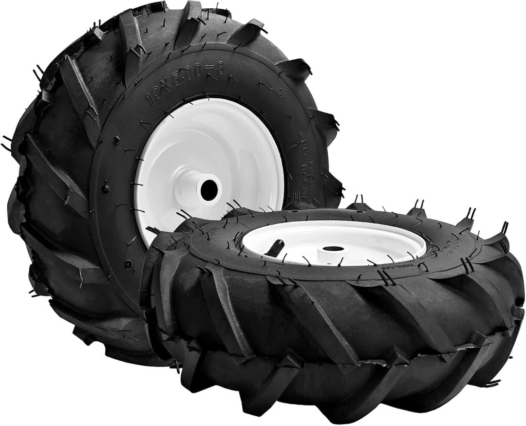 (2 Pack) 13x5.00-6" Tiller Tire and Wheel-Heavy Duty,3/4" Axle & 3-1/8" Centered Hub, Compatible with Craftsman, Troy-Bilt, Lawn Tractors & Tillers  Replacement for Garden, Farm, Landscaping