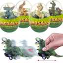 4 Pack Jumbo Dinosour Eggs with Dinosaur Pull Back Cars Dinos Vehicles Toys Inside for Kids Boys Girls Easter Basket Stuffers Party Favors Easter Egg Hunt