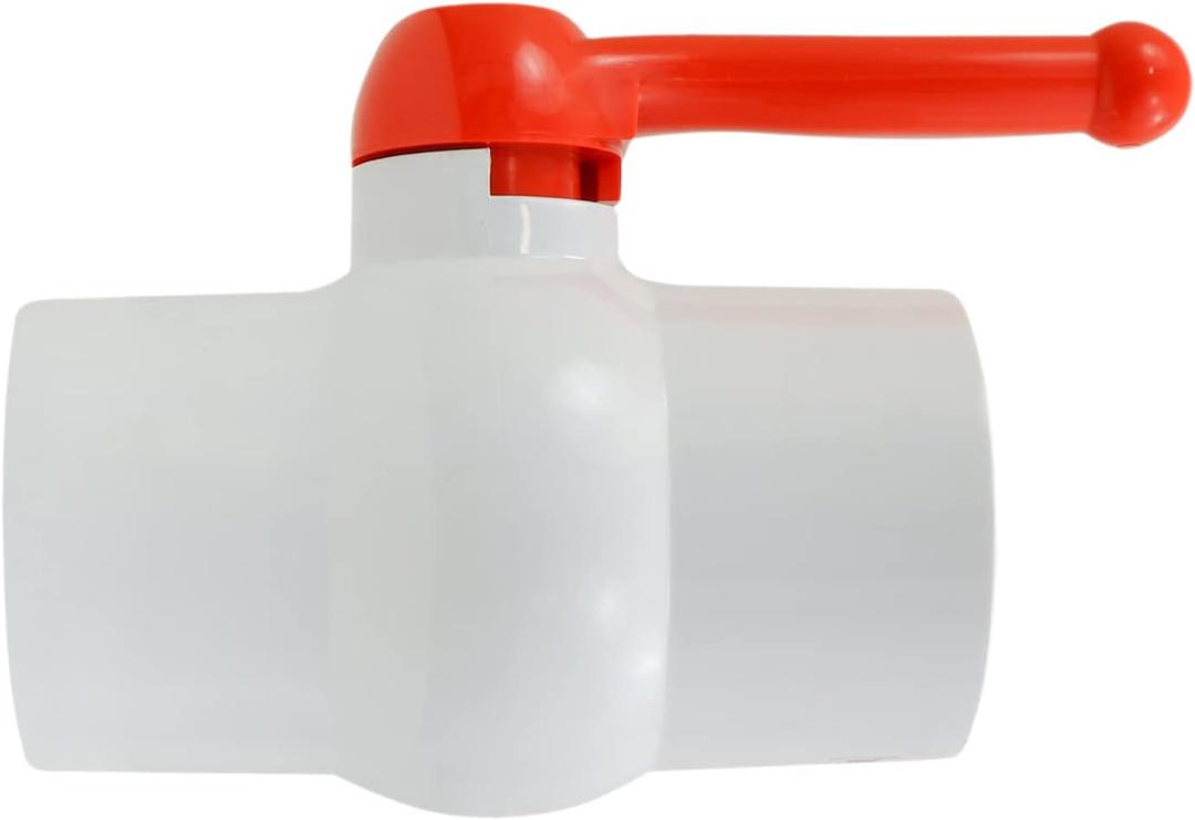 Midline Valve PVC Ball Valve Red T-Handle Water Shut-Off 6 in. Solvent Connections White Plastic (482T600)