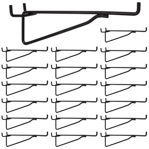 DAJAVE 20 Pack Metal Pegboard Hooks 6 inch Pegboard Shelf Brackets Fits 1/4 Pegboard, Heavy Duty Peg Board Hook Black Peg Board Shelving for Organize Workbench, Garage, Craft Room, Retail Shop