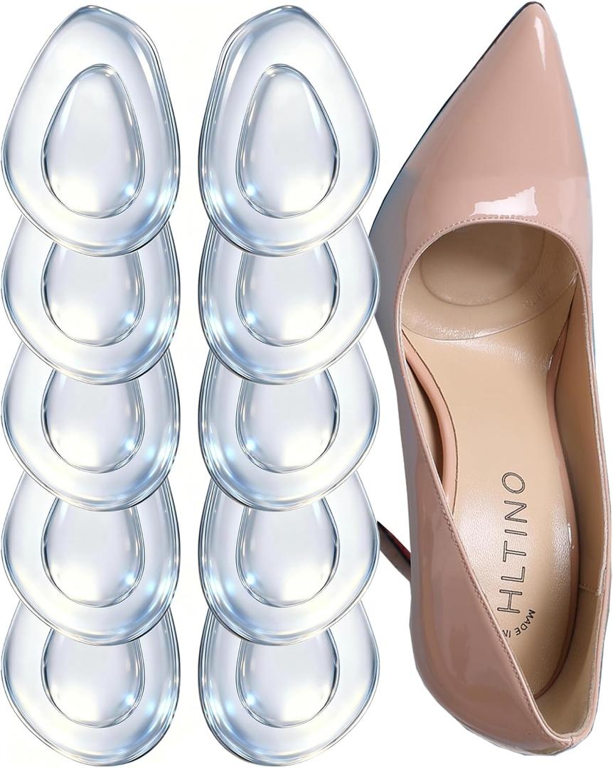 Metatarsal Pads for Women - Clear Drop Shape Gel Ball of Foot Cushions for High Heels | All-Day Pain Relief & Non-Slip Comfort | Invisible Adhesive Inserts for Dress Shoes (5 Pairs)