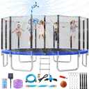 Lyromix Upgraded Trampoline with Lights, Large Outdoor Trampoline with Sprinkler,Basketball Hoop and Net, Capacity for 5-8 Kids and Adults