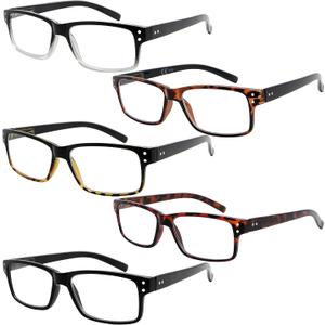 Eyekepper 5 Pack Reading Glasses for Men Spring Hinges Classic Readers (5 Pack Mix Color-2)