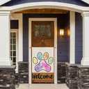 Welcome Easter Dog Paw Colorful Dots Cute Bunny Eggs Spring House Flag Large Burlap 28X40 Inch Vertical Double Sided Outside Yard Holiday Outdoor Farmhouse Decoration