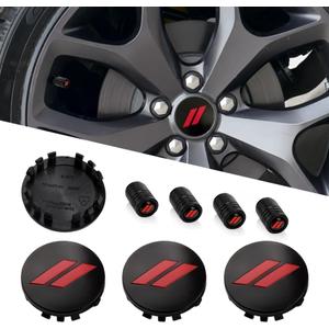 4PCS Wheel Center caps with Same Pattern tire Valve caps Cover Original Vehicle Replacement 2.5in/63mm Compatible with Challenger Charger Durango Accessories and More (Black Red)