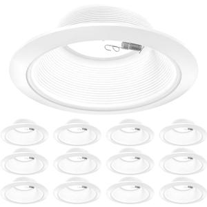 Sunco 12 Pack 6 Inch Ceiling Can Light Trim, Step Baffle with Detachable Ring, White Recessed Light Trim