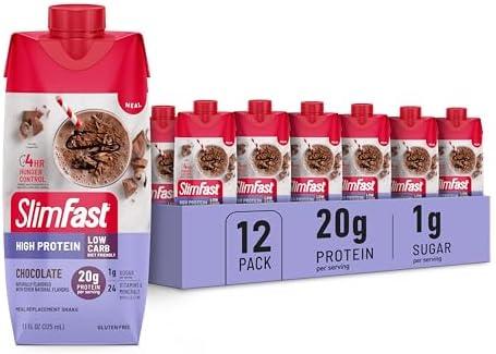 SlimFast Protein Shake, Chocolate- 20g Protein, Meal Replacement Shake Ready to Drink, High Protein with Low Carb and Low Sugar, 24 Vitamins and Minerals, 12 Count (Pack of 1) Use By Dec 18/25