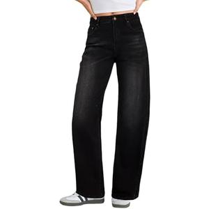 Sidefeel Women's Baggy Jeans High Waisted Stretchy Wide Leg Jeans Color Block Patchwork Barrel Loose Denim Pants Size 14