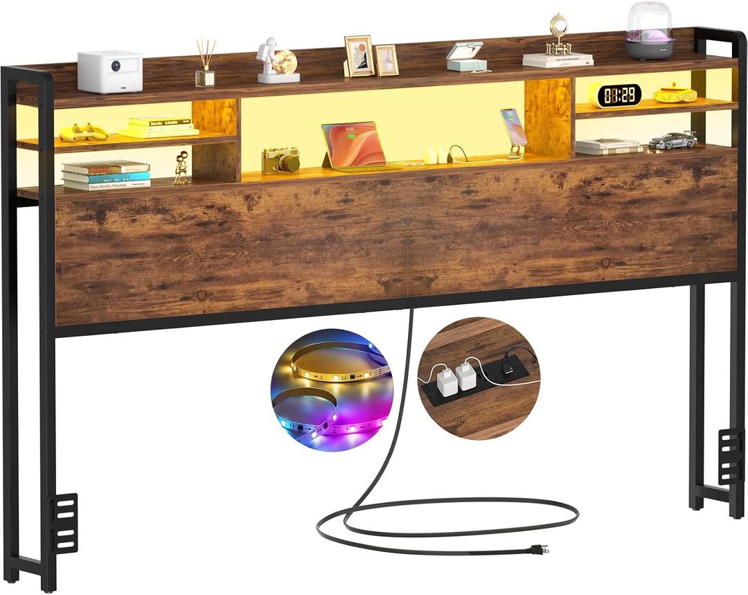 Aheaplus Headboard for King Size Bed with Storage and Outlets, Rustic Brown
Headboards with LED Light, Power Outlets, USB Ports King Size Head Board, Wood headboard Only Sturdy and Stable Headboards