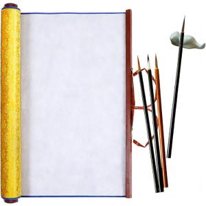 Magic Canvas Paint with Water,4 Chinese Painting Brushes Set Flower Bird Line-Drawing Brushes,30.715 Inch Large Chinese Calligraphy Paper Reusable Water Drawing Writing Cloth,for Beginners' Practice