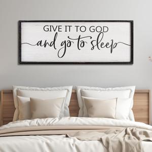 Paquesta Give It to God and Go to Sleep Sign Wall Decor Above Bed 40''17'' Large Farmhouse Bedroom Decor Wood Guest Room Decor Framed Wall Art Rustic Master Bedroom Essentials Wall Decoration, Black