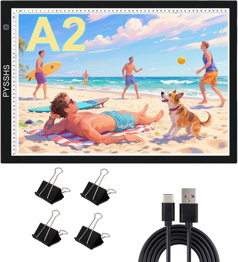 A2 Premium LED Light Board for Diamond Art Painting & Tracing, USB-Powered with 3 Brightness Levels, Upgrade Eye-Protection Design for Vinyl Weeding, Sketching with Clips - No Mesh No Dot
