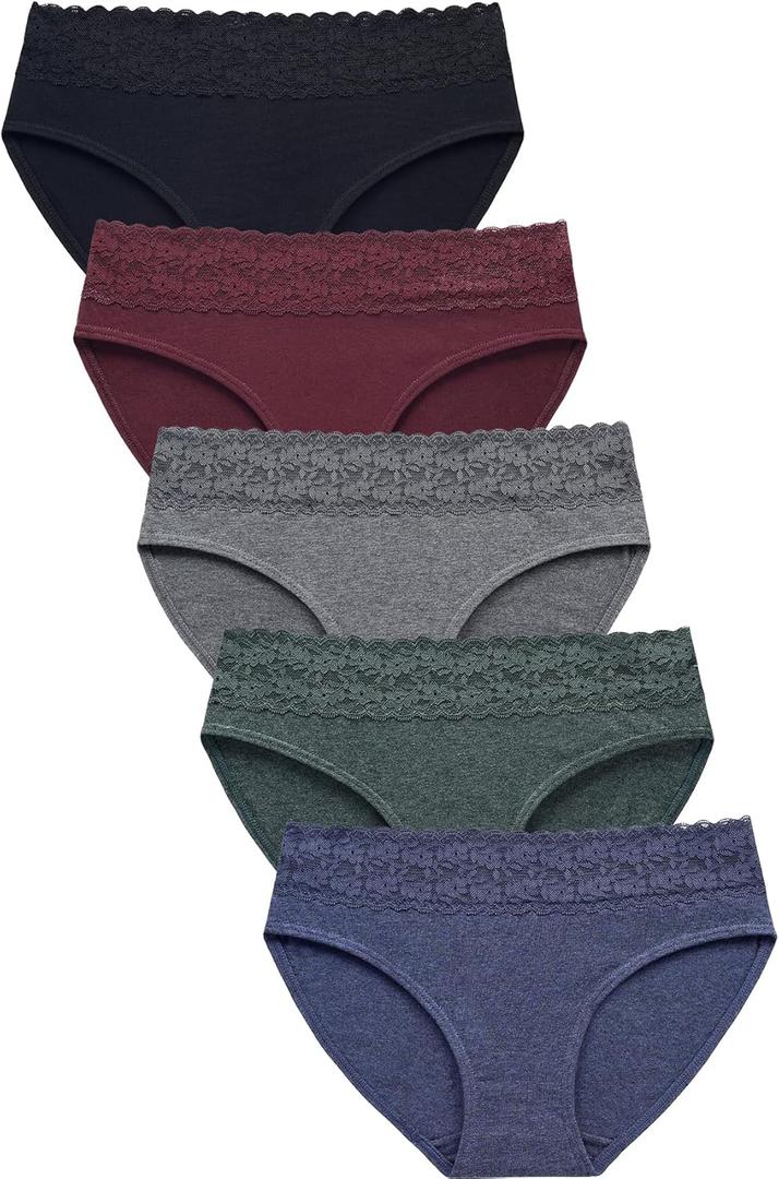 Wealurre Cotton Panties for Women Bikini Underwear Hipster Underpants Lace Briefs Pack, Dark Series (M)