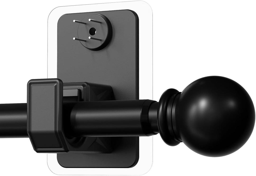 No Drill Curtain Rod for Windows 25 to 86 Inch - 2.0 Dual-Fix Adhesive & Invisible Nail, 5/8" Adjustable Black Curtain Rod No Drilling, Renter Friendly for Apartments & Dorms