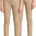 Girls School Uniform Pants - 2 Pack Stretch Twill Basic Khaki Pants Jeggings and Flare Uniform Pants for Girls (4-16) (10)