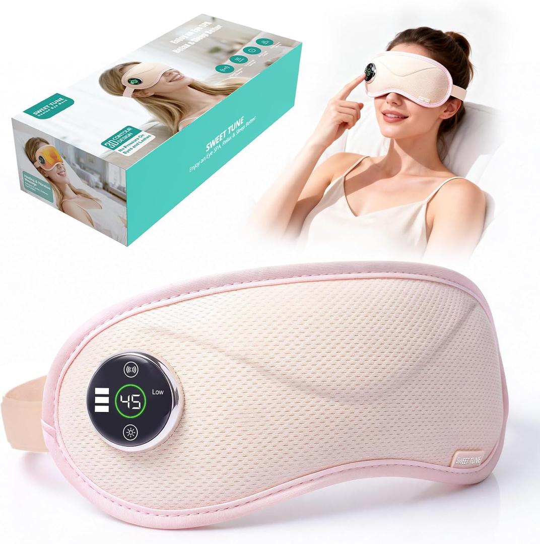 Cordless Heated Eye Mask with Massager, Warm Compress for Eyes, 3D Contoured Light-Blocking Eye Mask for Dry Eyes, LED Display, 3 Heat & Vibration Modes, Home, Office & Travel