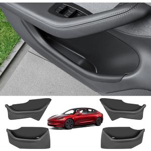 Door Side Organizer for Tesla Model 3 2026, Upgraded Soft Silicone Door Protector Slot Pockets Storage Box for Tesla Model 3 Highland 2024-2026, Black-4PCS