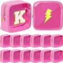 Kacctyen 12 Pcs Mini Makeup Bag Nylon Small Pouch for Purse Mini Square Nylon Pouch with Zipper Small Cosmetic Travel Makeup Bag Purse Organizer for Women (Pink Color,Translucent)