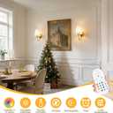 Battery Operated Wall Sconces Set of 2, Gold 10000mAh Rechargeable Dimmable LED Bulb, 15 Colors & Remote, with Fabric for Bedroom Living Room Hallway Staircase Decor