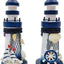 2 PCS Mini Lighthouse Decor, Handcrafted Wooden Miniature Lighthouse Model, Mediterranean Style Ornament, Ocean Tabletop Light House Decorations for Home