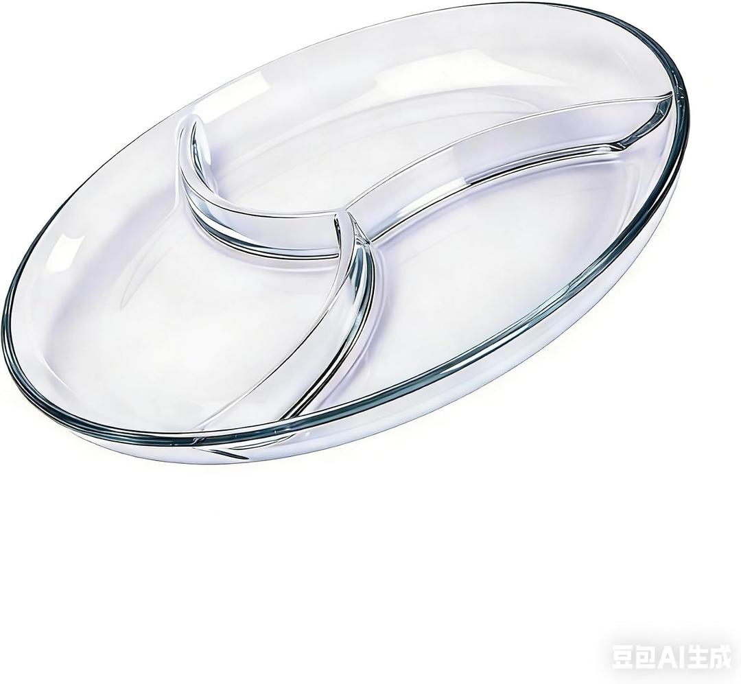Set of 2 Clear Glass Dinner Plates, 3 Sections, Microwave & Dishwasher Safe, Reusable Portion Control Trays for Meal Prep, Salad, Parties, Adults & Kids