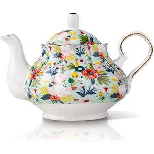 33.8 oz Porcelain Tea Pot Luxury Gold Trim Floral Ceramic Teapot Waterpot Tea Maker for Blooming Loose Leaf Tea Coffee Milk Chrismas Women Gift Housewarming Home Kitchen Dcor (Mint)