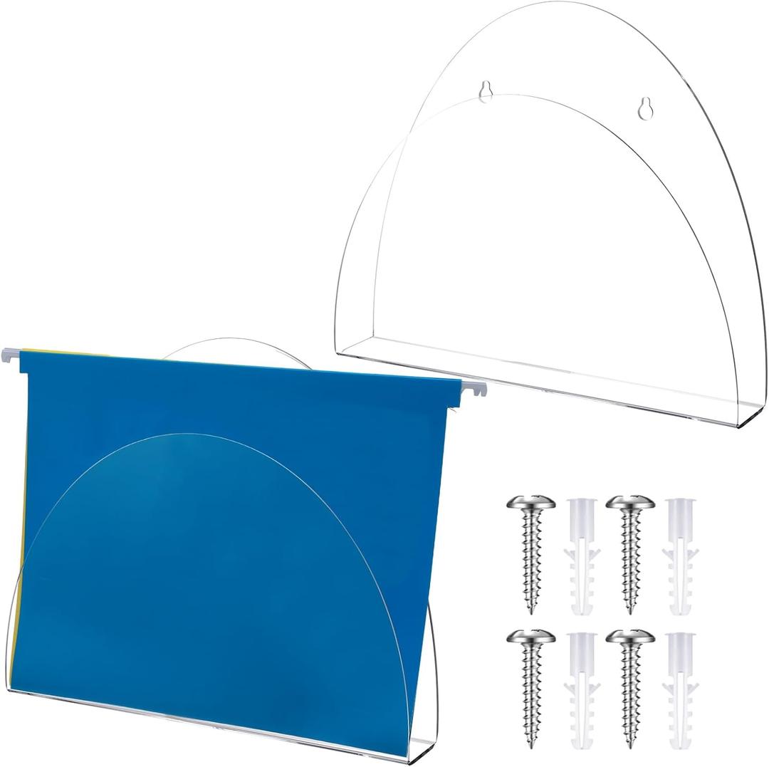 Wonderjune 2 Pcs 12 Inch Acrylic Wall File Holder Tablet or Patient Chart Holder with Open Sides Medical Files Hanging Organizer for Wall Anchor Hardware for School Office Home(Arched Style)