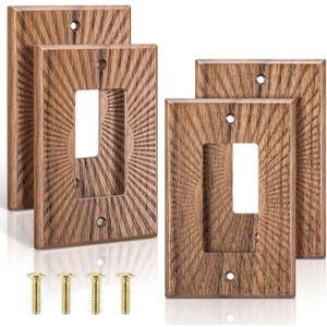 DoubleFill 4 Pcs Walnut Wood Light Switch Cover Brown Outlet Covers Wall Plate Decorative Boho Plug Plate Vintage Rustic Contemporary Interior Room Home Decor (13 * 8.2cm,Single Decorator)
