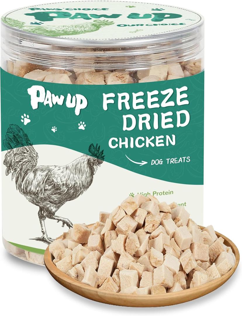 PAWUP Freeze Dried Chicken Dog Treats, 100% Single Ingredient | High Protein, Whole-Cut Chicken Breast, Dog Training Treats or Dog Food Topper, Grain Free 4.6 oz