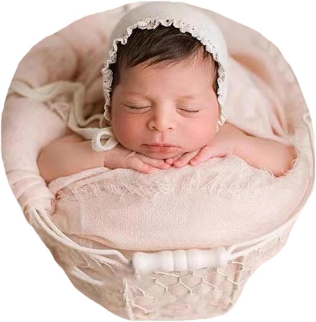 Newborn Photography Bonnet Props Baby Photo Posing Hat for Girls Photoshoots (White B)