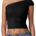 QINSEN Womens Sleeveless Foldover Top Double Lined One Shoulder T Shirts Summer Trendy Going Out Crop Tops S, Black