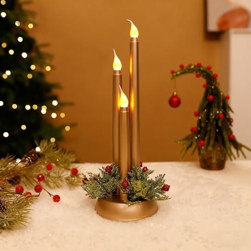 GOUTOOL Flameless Votive Candles, 3 Pcs Flickering Flameless Candle Lights with Remote & Timer, Battery Operated LED Candle Lights for Halloween Christmas Wedding (Gold)