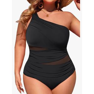 Aqua Eve Plus Size One Piece Swimsuit for Women Tummy Control Bathing Suits One Shoulder Swimwear 18W