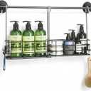 2pcs Single-Layer Shower Caddy Hanging Shower Organizer Stainless Steel Shower Rack with Hooks Over The Door, Shampoo Basket Storage (Black) (2pc 1-Tier)