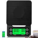 Coffee Scale with Timer - 0.1g Accurate, 3kg Drip Espresso Scale for Pour Over Coffee, Portable Digital Kitchen Food Scale with, LCD Displa, Non-Slip Mat (Including Batteries) - Black