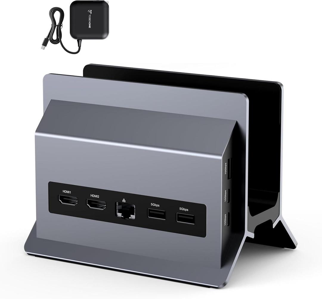 TobenONE Docking Station with Dual Monitor,4K@60Hz 2 HDMI,100W Power Supply, PD 3.0,6 USB, Gigabit Ethernet, Laptop Stand Vertically, for Windows, Chrome OS and More Space-Saving for Office/Home/Study