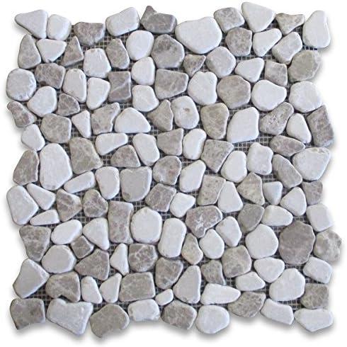 Stone Center Online Emperador Light Mix Beige Marble River Rocks Pebble Stone Mosaic Tile Tumbled Kitchen Bath Wall Floor Backsplash Shower (1 Sheet)