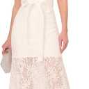 Adrianna Papell Women's Lace Midi Dress, Sleeveless Cocktail Dress with Floral Lace & Skinny Waist Belt Size 12 (White, M)