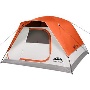 Happy Travel Camping Tent, 4 Person Dome Tents for Camping with Rainfly, Waterproof Clip Easy Setup Portable Family Tent with Mesh Windows, 20% More Headroom Backpacking Tents for Camping & Hiking