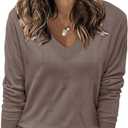Arach&Cloz Women's Soft V Neck Long Sleeve Fall Casual Regular Fit Sweater Tops (Nutmeg)