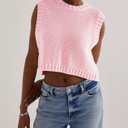 Cioatin Women Y2K Backless Tie Up Knit Crop Sweater Vest Sleeveless Round Neck Split Open Back Pullover Summer Tank Tops (Pink, L)
