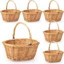 Barydat Set of 6 Small Wicker Picnic Basket with Handle Flower Girl Baskets Oval Willow Woven Braided Gift Basket for Weddings Baby Shower Summer Home Garden Decor(9" X 7" X 4",Khaki)