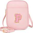 Toddler Purse Initial Crossbody Bags for Girls 3 Pockets PU Leather Cross Body Bag Crossbody Purse Handbag Personalized Preppy Teen Girl Gifts Trendy Stuff (Light Pink P)