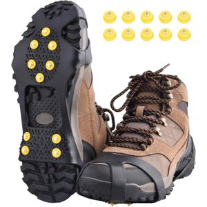 TRIWONDER Ice Cleats for Shoes and Boots Anti Slip Ice Grips Snow Crampons Traction Cleats Hiking Fishing Walking Gear (Large, 01 Black - 10 Studs)