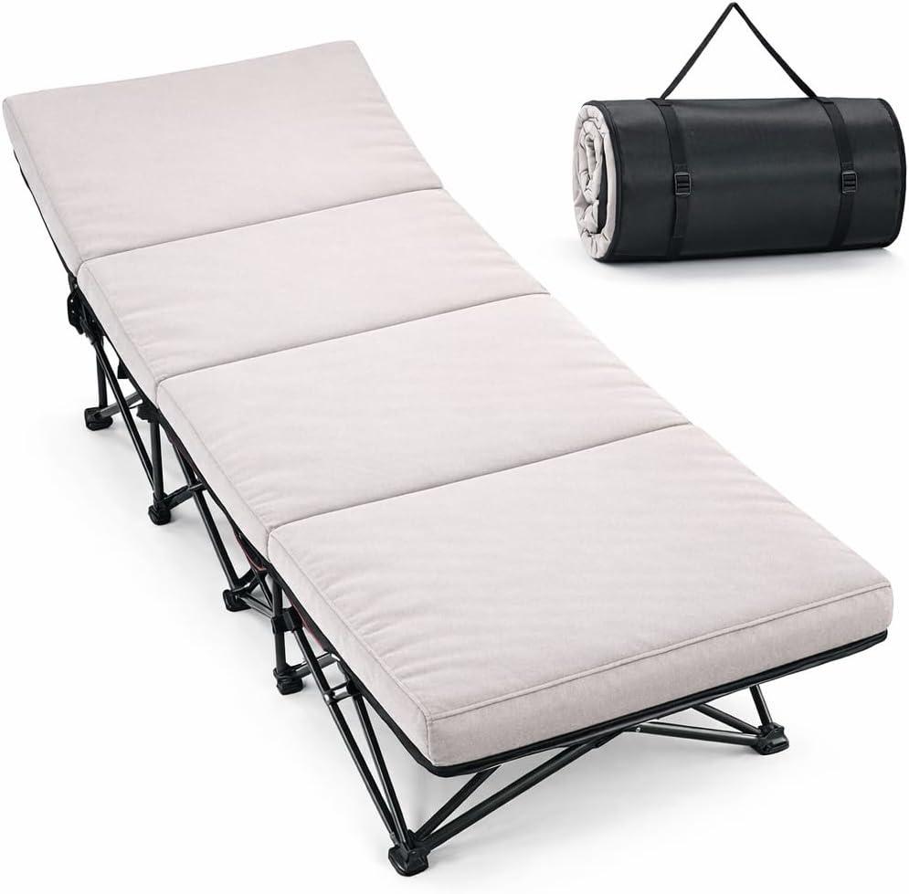 ABORON XXL Camping Cot with 2in Memory Foam Mattress, 900LBS Heavy Duty Sleeping Cot for Adults, Extra Wide Sleeping Cot, 1200D Double Layer Oxford Cot for Camping, Guest, Office Nap, 78"L x 32"W x 18"H